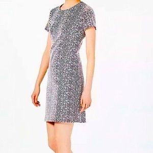 Calvin Klein black and white short sleeved dress with gold zipper size 12